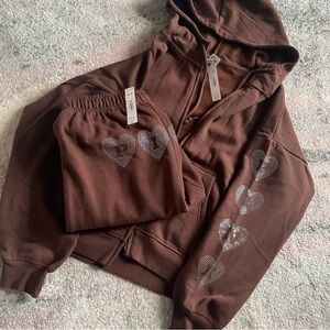 PINK Brown Sweatpants and Sweatshirt Set